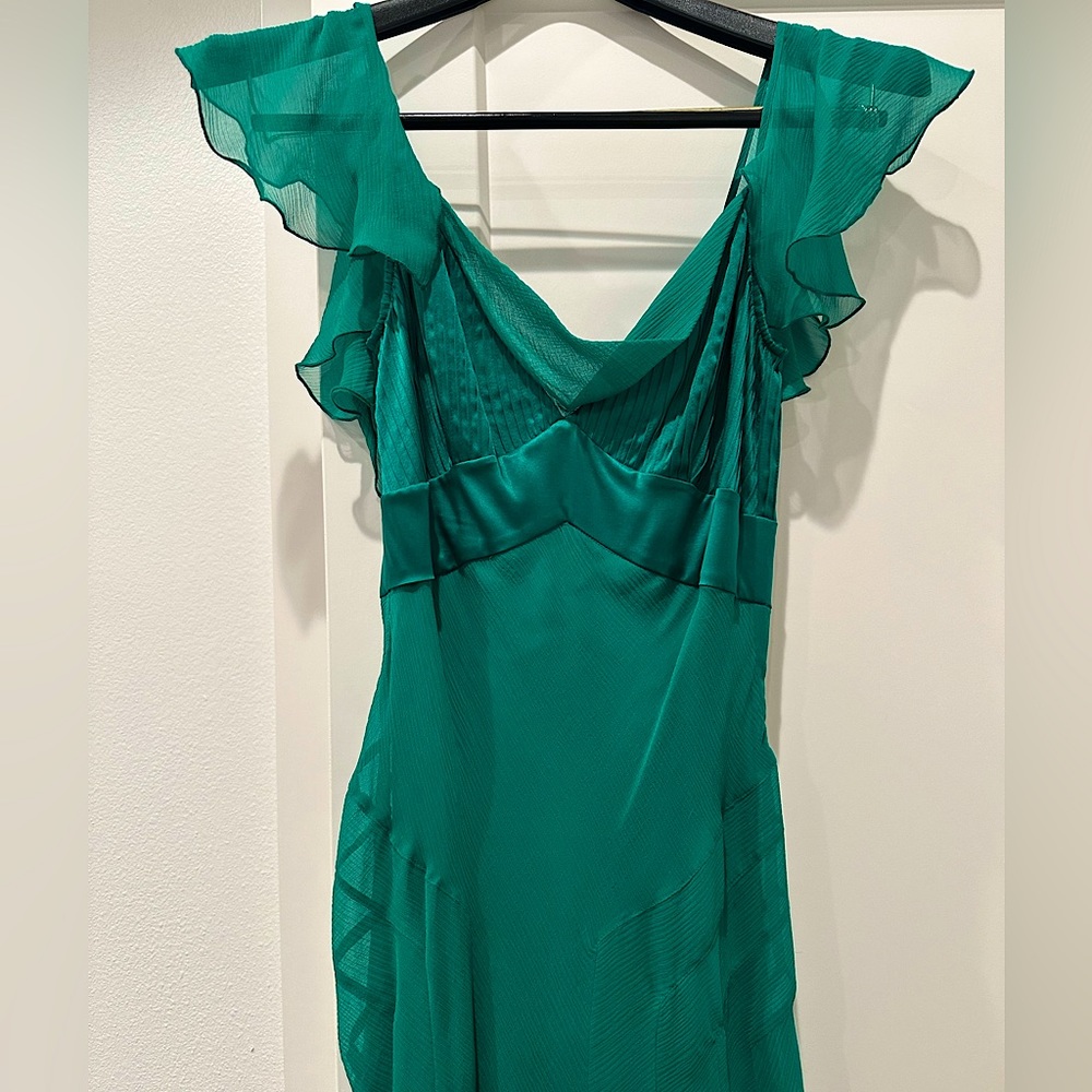 Diane Von Furstenberg Emerald Green Silk Chiffon Cocktail Dress Size 2